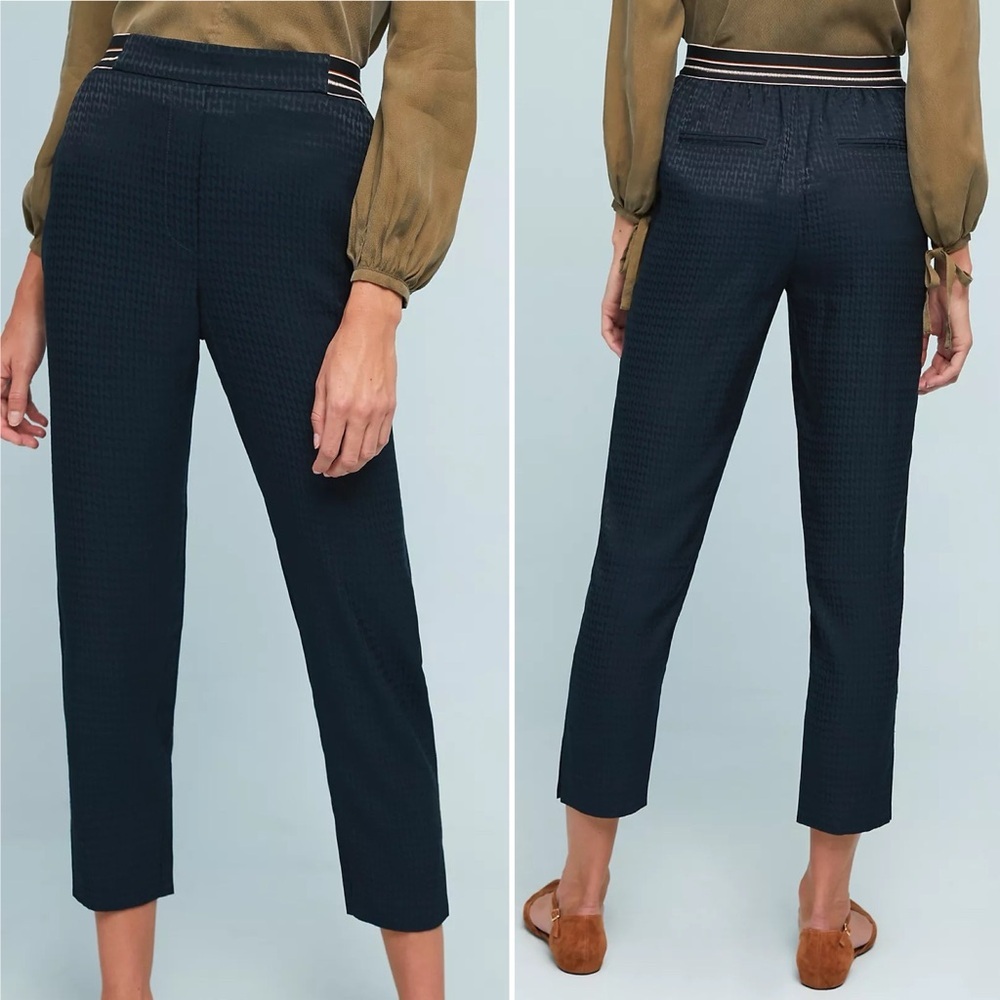 Anthropologie Essential Sporty Trousers Small pull-on pants satin houndstooth‎